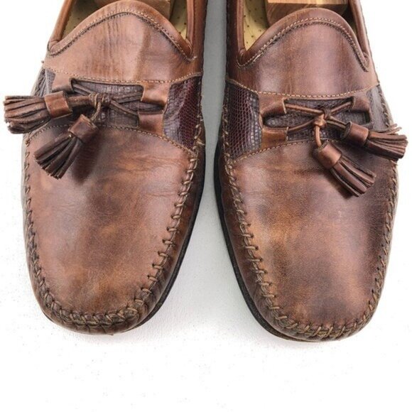 Santoni Brown Leather Kiltie Tassel Loafers 11D main image 7
